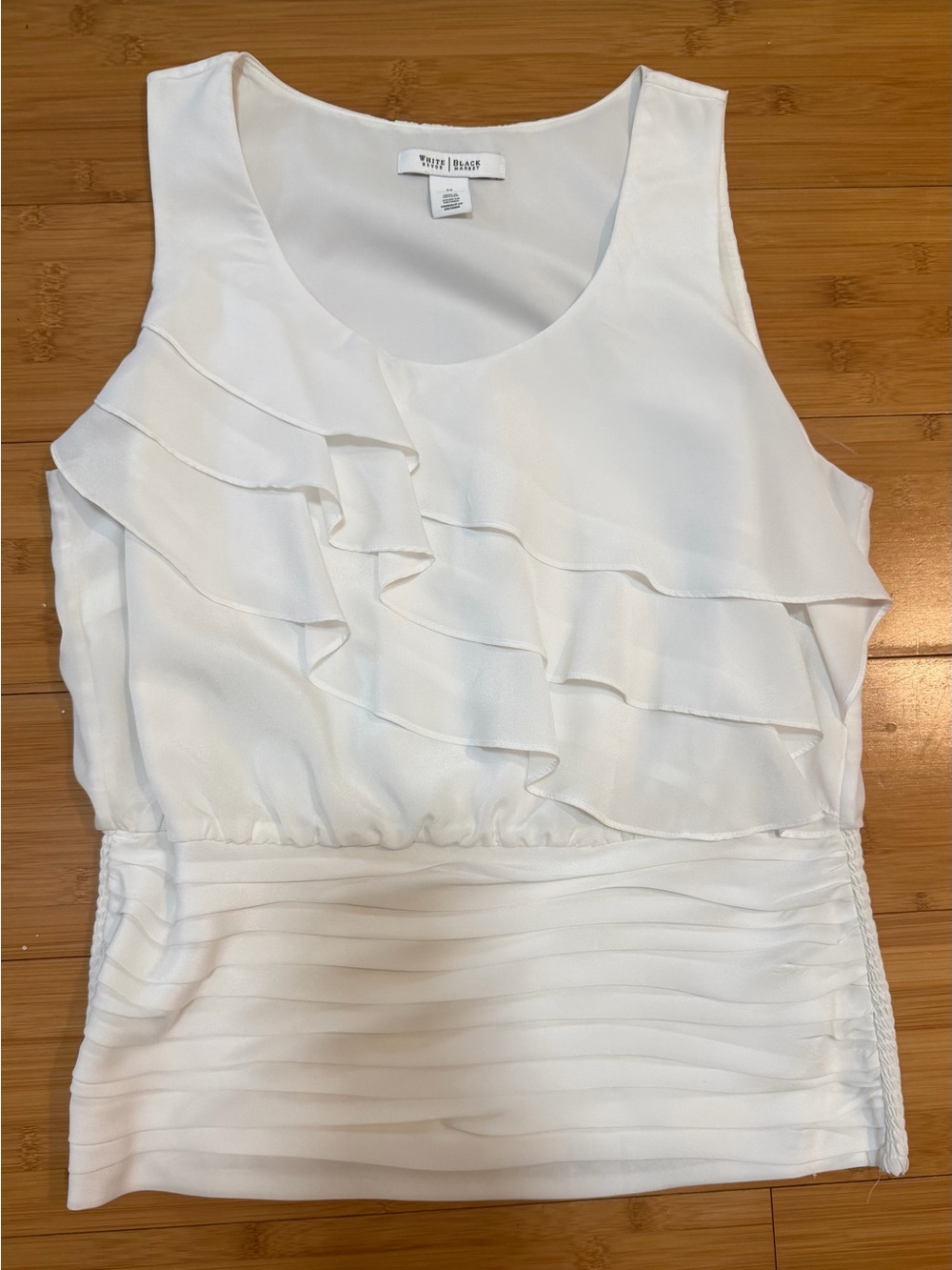 White House Black Market White Ruffle Tiered Sleeveless Camisole